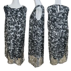 Vince Camuto Black & White Geometric Print High Low Midi A-Line Dress Size M